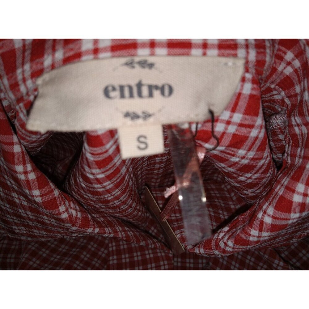 Entro Womens Romper Red Short Sleeve Surplice V-NECK Plaid Belted Woven S NWT - Picture 7 of 14